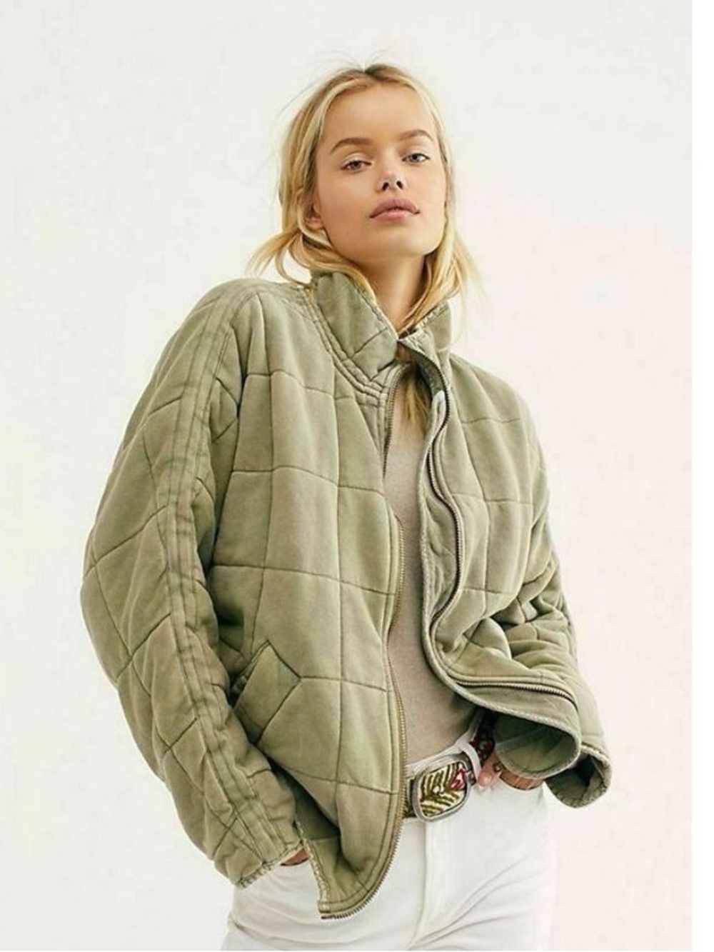 Free People Dolman Quilted Knit Jacket Green Size Large